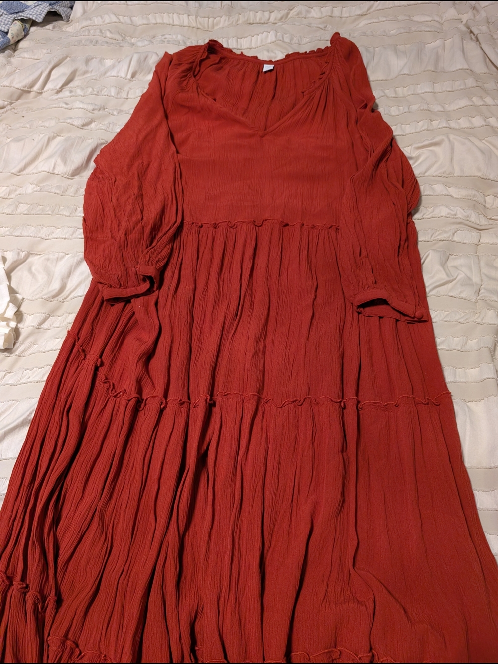 Old Navy Long Sleeve Tiered Maxi Dress in Rust Red